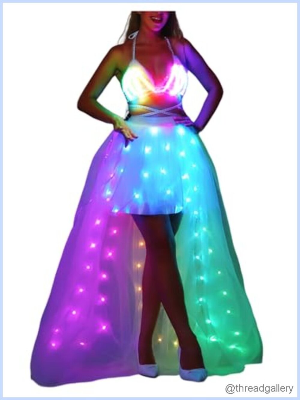 LED Light Up Tulle Tutu Skirt High Low Ruffles Maxi Dance Party